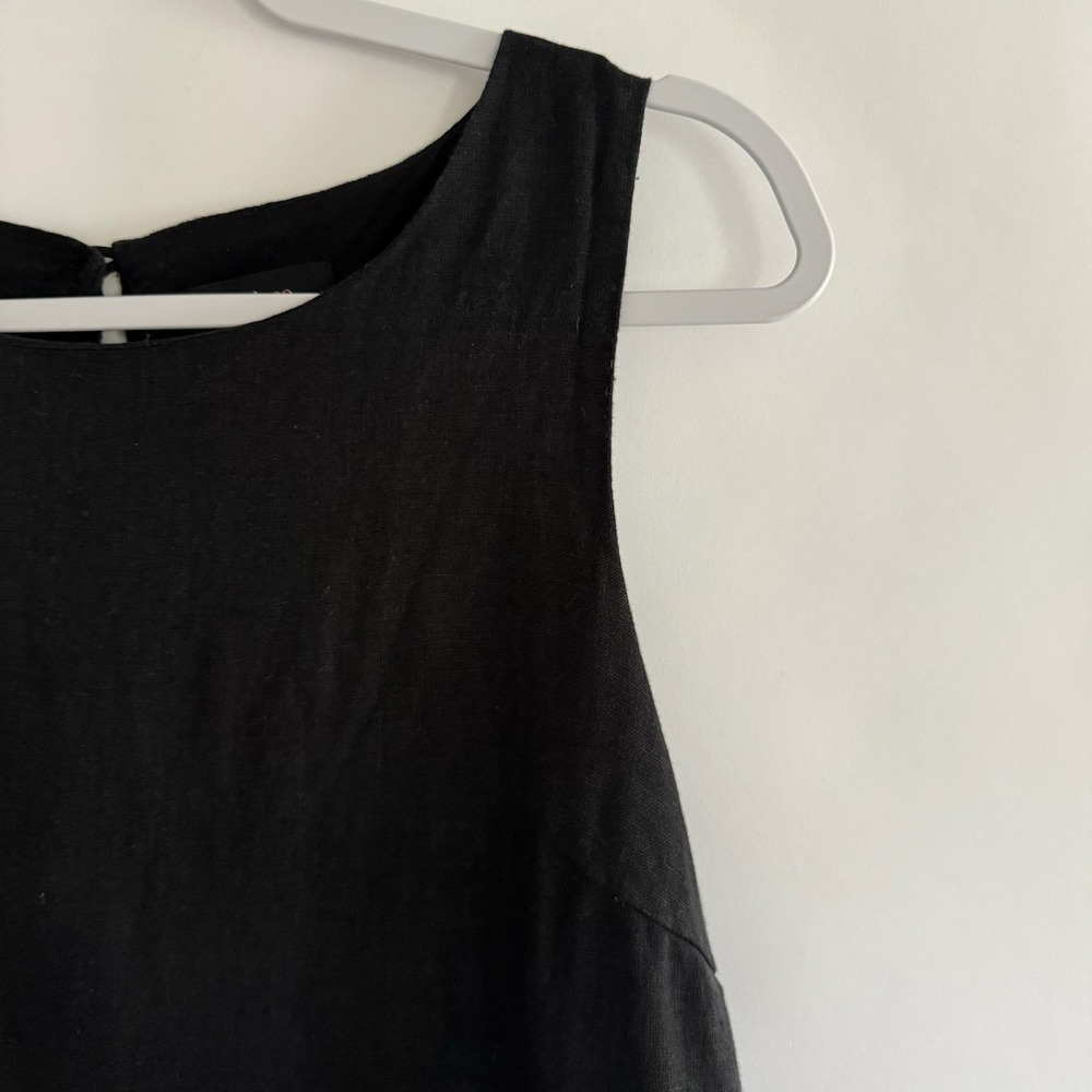 Quince Womens 100% European Linen Tank Mini Dress Black Medium Spring Summer - Picture 4 of 12